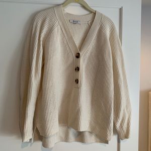 madewell v-neck cream button sweater